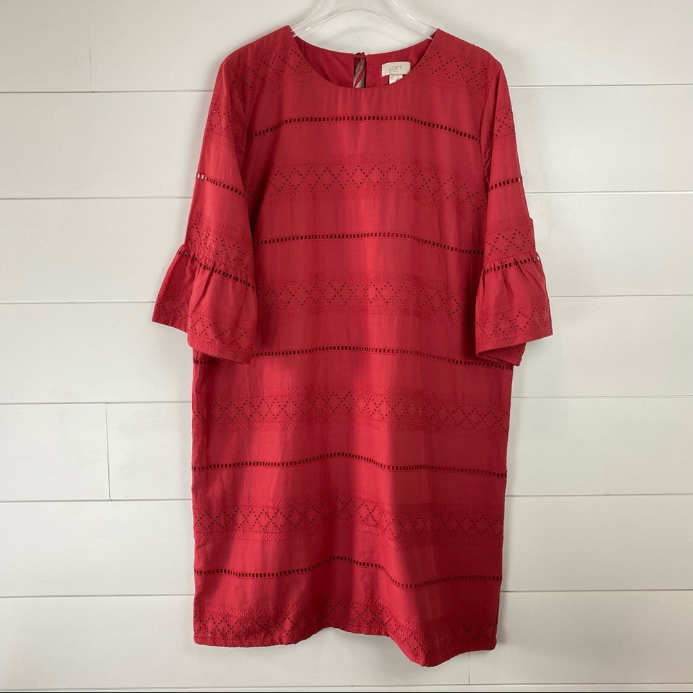 Loft eyelet Ruffle sleeve shift dress XL
